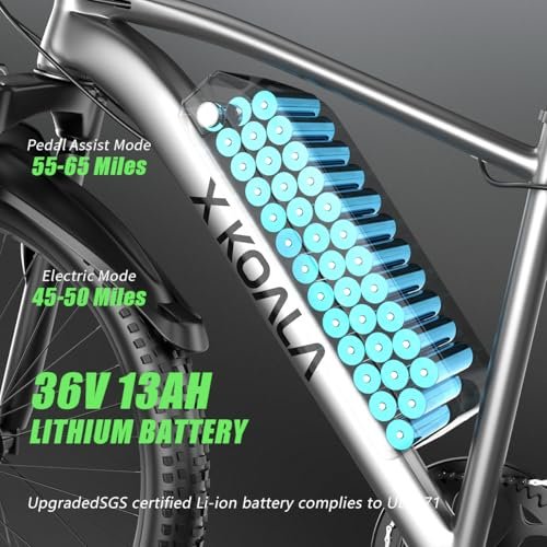 26'' Electric Bike for Adults 1200W Peak Motor 65 Miles Long Range 25MPH Commuter E-Bike with 7 Speed Gears IPX7 Waterproof Pedal Assist Electric Mountain Bicycle for Men