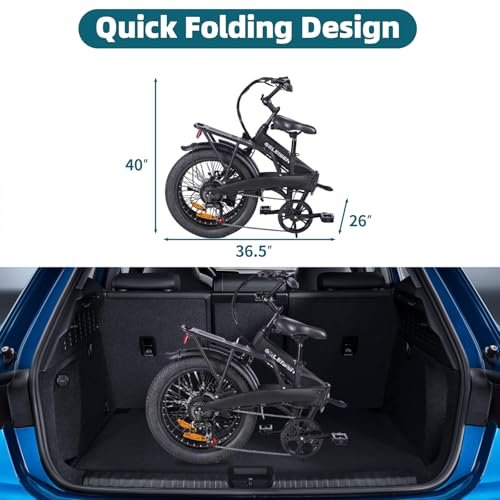 Folding Electric Bike for Adults, 20"×3.0 Fat Tire Electric Bicycle, 374.4Wh Battery Ebike, 20MPH Electric Cargo Bike with LCD Color Display & 6 Speed Gears (Fits for 5'0"+)