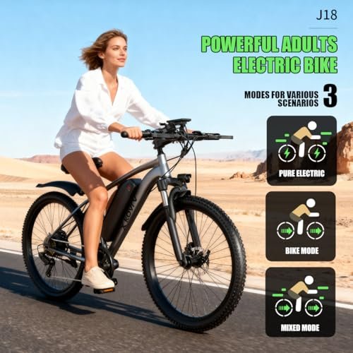 26'' Electric Bike for Adults 1200W Peak Motor 65 Miles Long Range 25MPH Commuter E-Bike with 7 Speed Gears IPX7 Waterproof Pedal Assist Electric Mountain Bicycle for Men