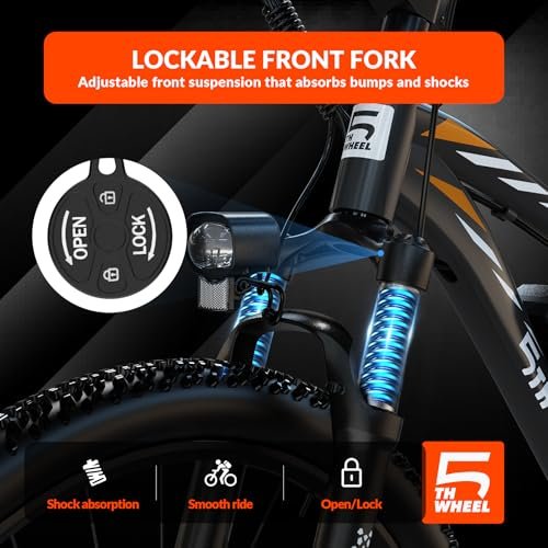 5TH WHEEL Mate/Discover Electric Bike for Adults, 1000W/750W Peak Motor 37KM/H Top Speed, Removable Battery, 7-Speed Mountain E-Bike with Lockable Suspension Fork, LCD Display for Commuting