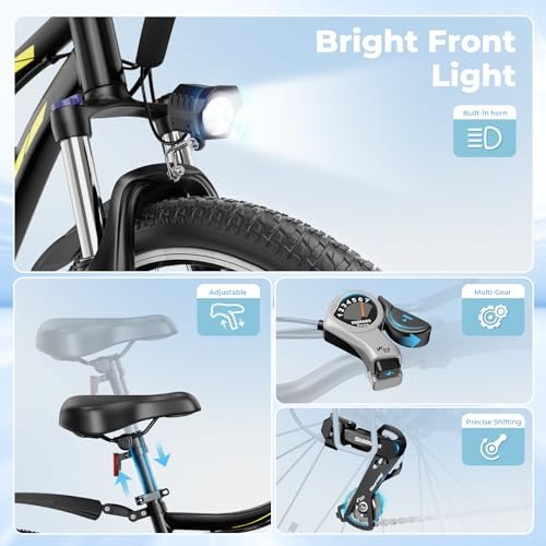 Electric Bikes for Adults, 27.5" E Bikes for Adults with 1200W Peak Motor, 28 MPH, 50+ Miles Range Electric Bicycle, E Mountain Bike with 48V 10.4AH Removable Battery