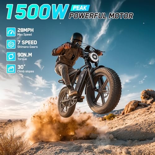 TST Electric Bike for Adults, 1500W Peak Motor 28 MPH 60/100 Miles Fat Tire Ebike with 48V 15Ah/25Ah Removable Battery, 20" Electric Dirt Bike Hydraulic Suspension and 7-Speed