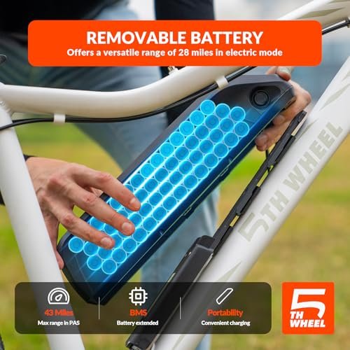 5TH WHEEL Mate/Discover Electric Bike for Adults, 1000W/750W Peak Motor 37KM/H Top Speed, Removable Battery, 7-Speed Mountain E-Bike with Lockable Suspension Fork, LCD Display for Commuting