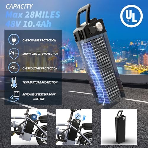 Electric Bike for Adults, 500W Folding Ebike 14" Adult Electric Bicycles, 48V 10.4Ah/15.6Ah Removable Battery, 28 Miles/38 Miles 22 MPH City Commuter Bicycle, Mini E Bikes for Adults and Teens