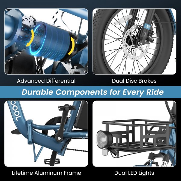 MOONCOOL Electric Tricycle for Adults, 500W/750W 48V 20 Folding Electric Trike Peak Power 1100W, 3 Wheels Electric Bicycle, Aluminum Frame Electric Tricycle with Large Basket and Removable Battery